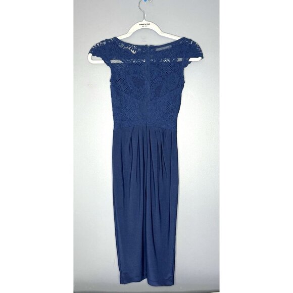 ASOS Lace Bodice The Perfect Wedding Guest Dress Women’s 2 Midi Navy Blue Prom - Picture 15 of 15